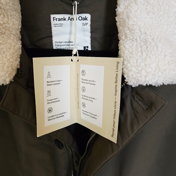 Frank And Oak Aviator Jacket Men Green Sherpa Collar Thermore Insulated Sz Small - Picture 11 of 13